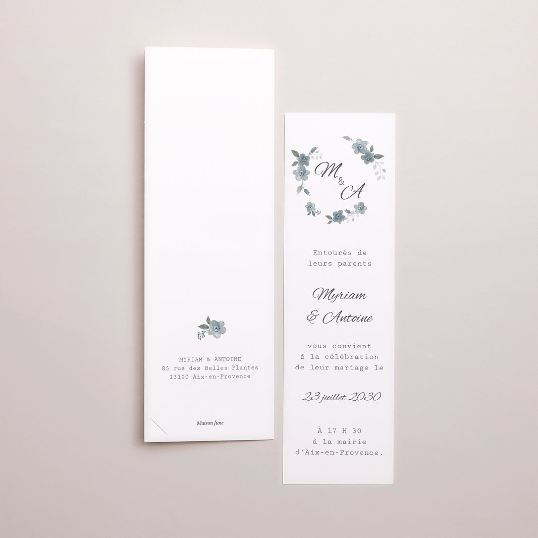 Faire-part Mariage Marque-page photo Bleu botanique photo N° 3