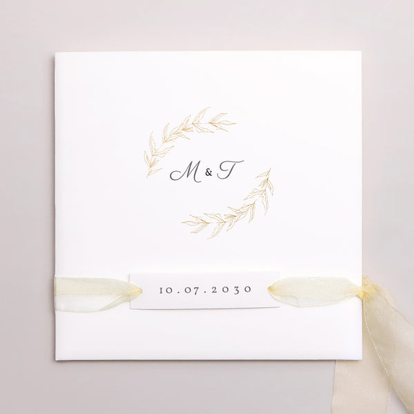 Faire-part Mariage Pochette carrée, 3 cartes, étiquette Végétal minimal photo