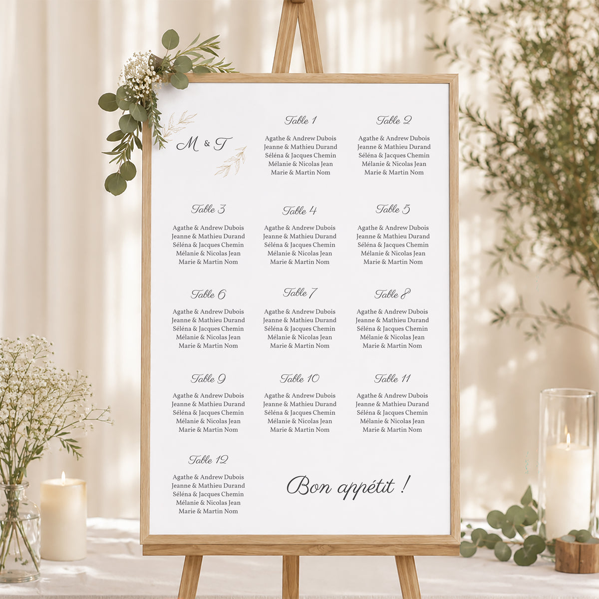 Plan de table Mariage Portrait 60 x 90 cm Végétal minimal photo N° 1