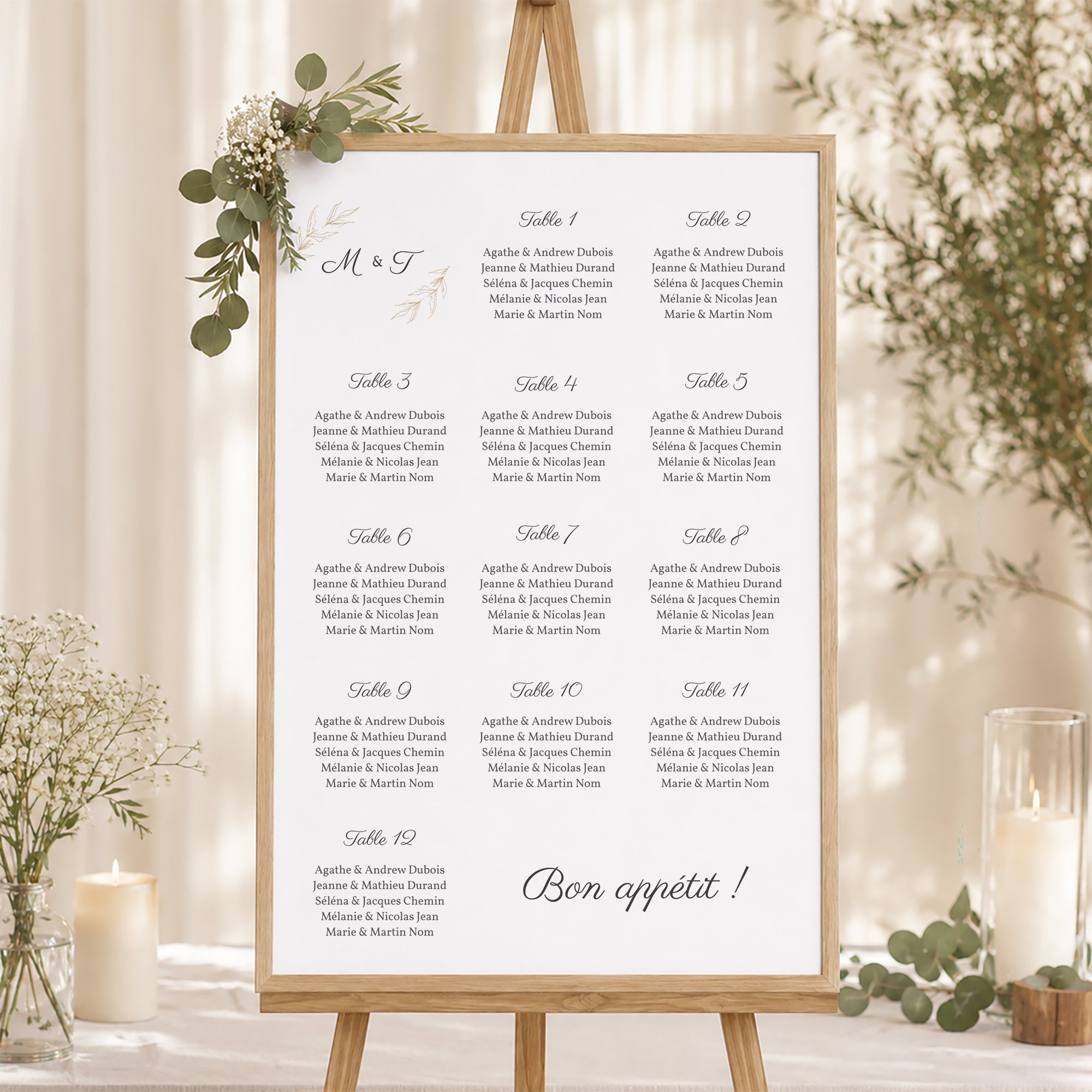 Plan de table Mariage Portrait 60 x 90 cm Végétal minimal photo N° 1