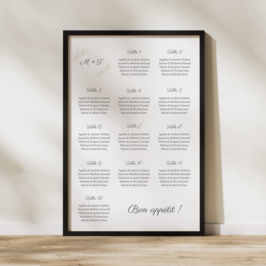 Plan de table Mariage Portrait 60 x 90 cm Végétal minimal photo