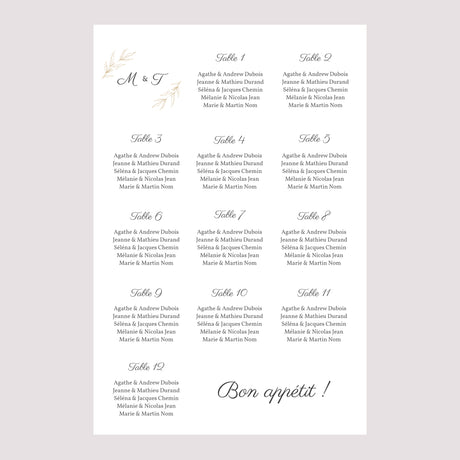 Plan de table Mariage Portrait 60 x 90 cm Végétal minimal