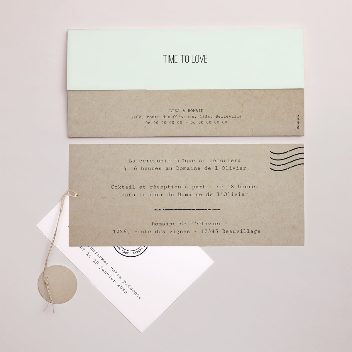Faire-part Mariage Pochette 2 cartes, étiquette Time To Love photo N° 4