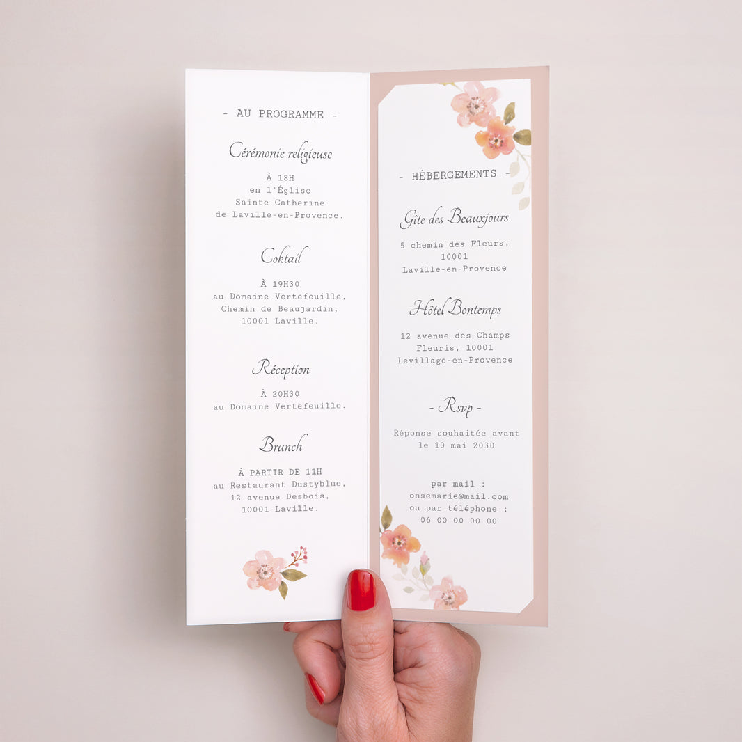 Faire-part Mariage Marque-page photo Rose Botanique photo N° 2