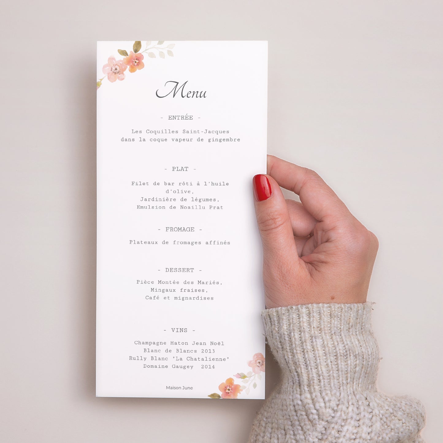 Menu Mariage Panoramique portrait Rose Botanique photo N° 3