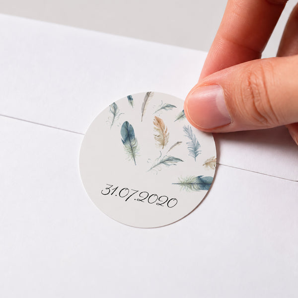 Sticker Naissance Rond Plumes Aquarelle photo