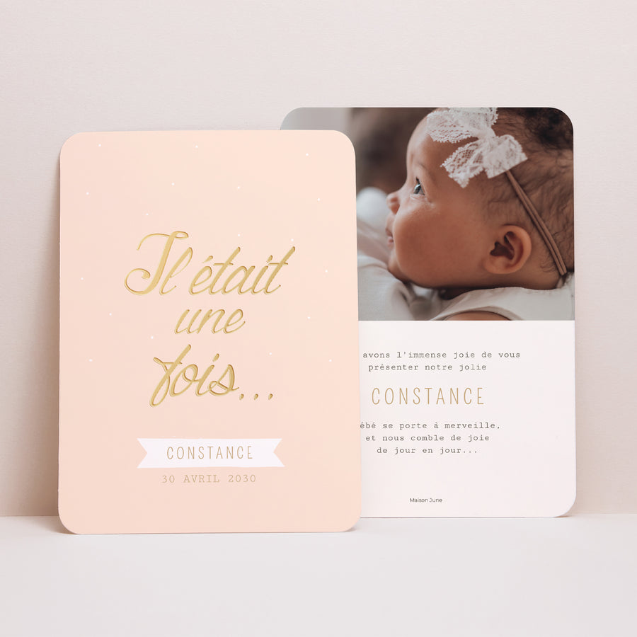 Faire-part Naissance Portrait, bords arrondis Il était une ... fille photo