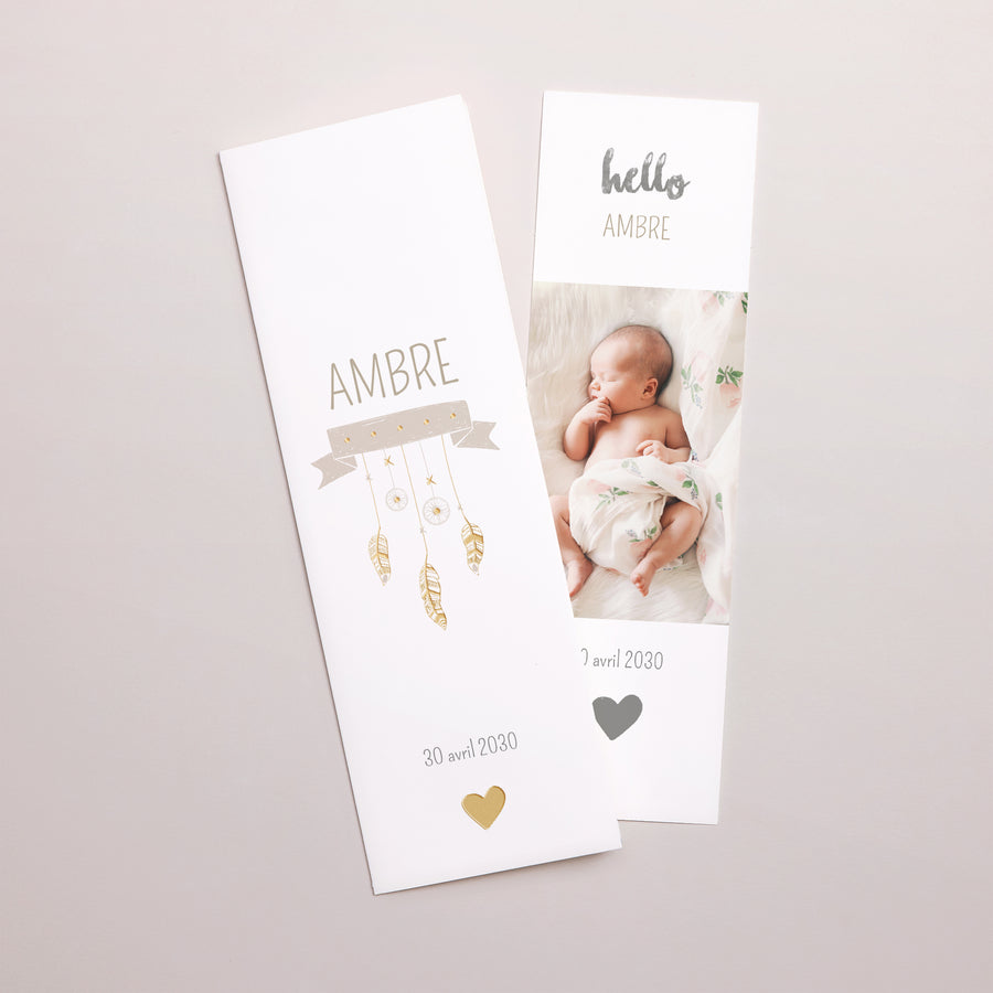 Faire-part Naissance Marque-page photo Attrape Rêve Or photo