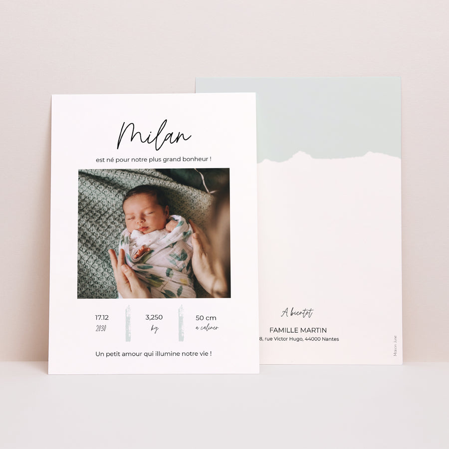 Faire-part Naissance Portrait Menthe Douce photo