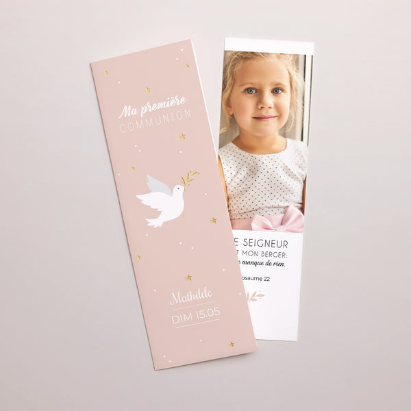 Faire-part Communion Marque-page photo Annonciatrice de paix photo