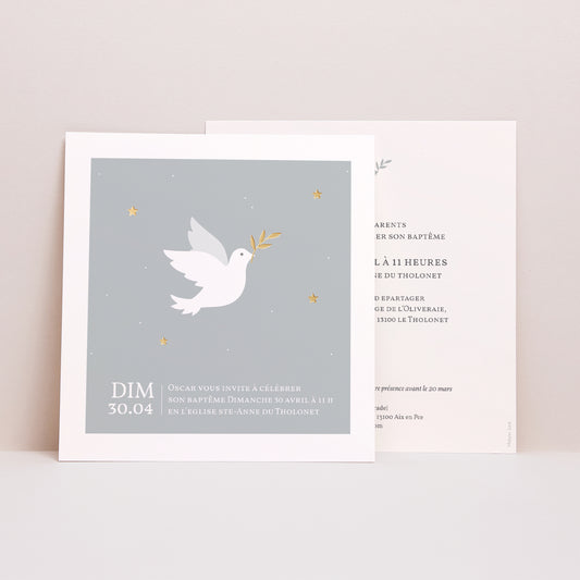Faire-part Baptême Carré Petite colombe photo