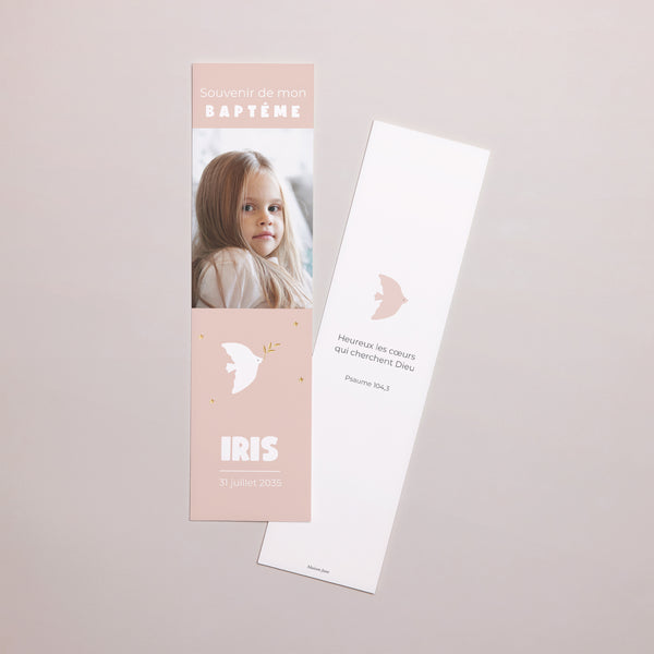 Marque-page Baptême Marque-page Colombe rose photo