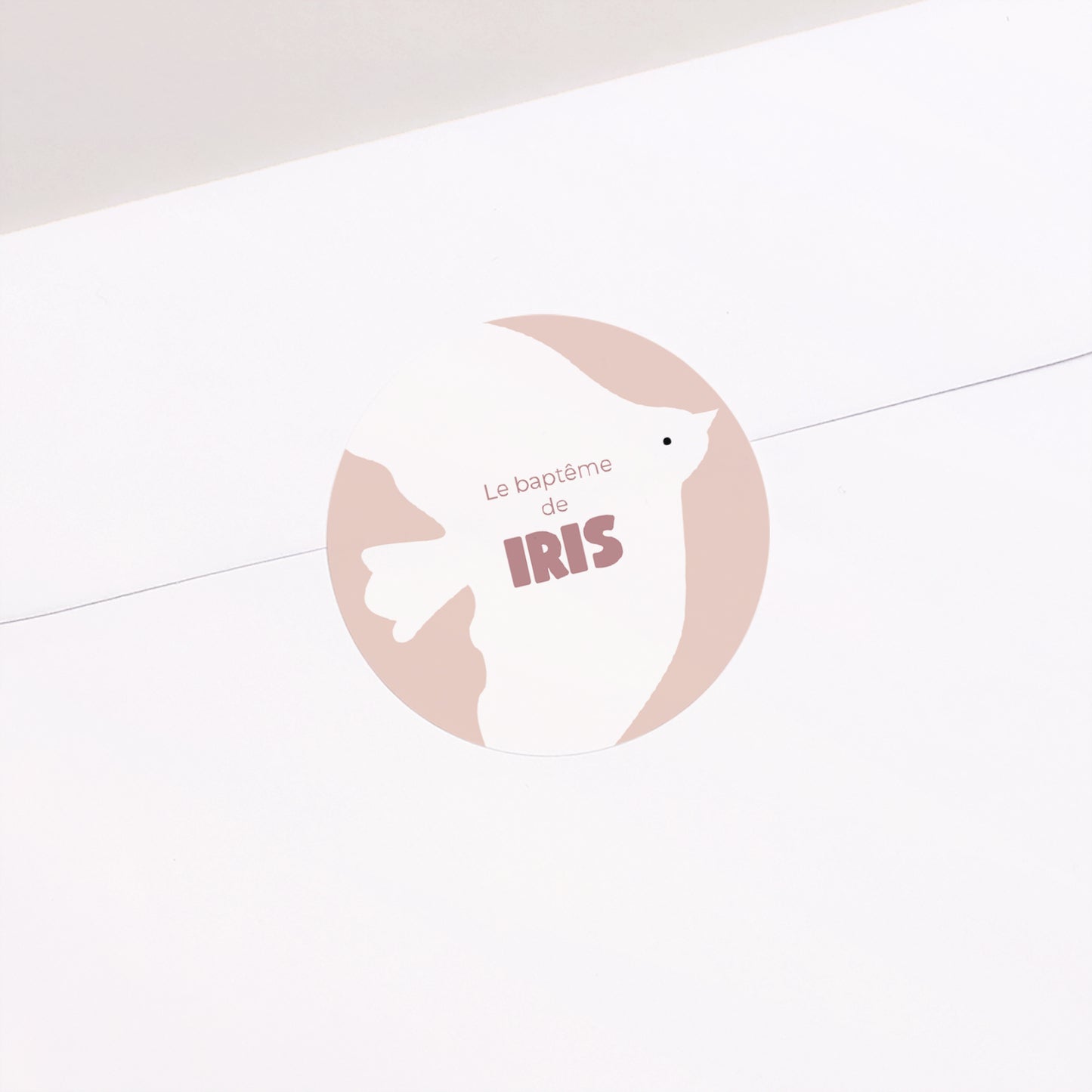 Sticker Baptême Rond Colombe rose photo N° 1