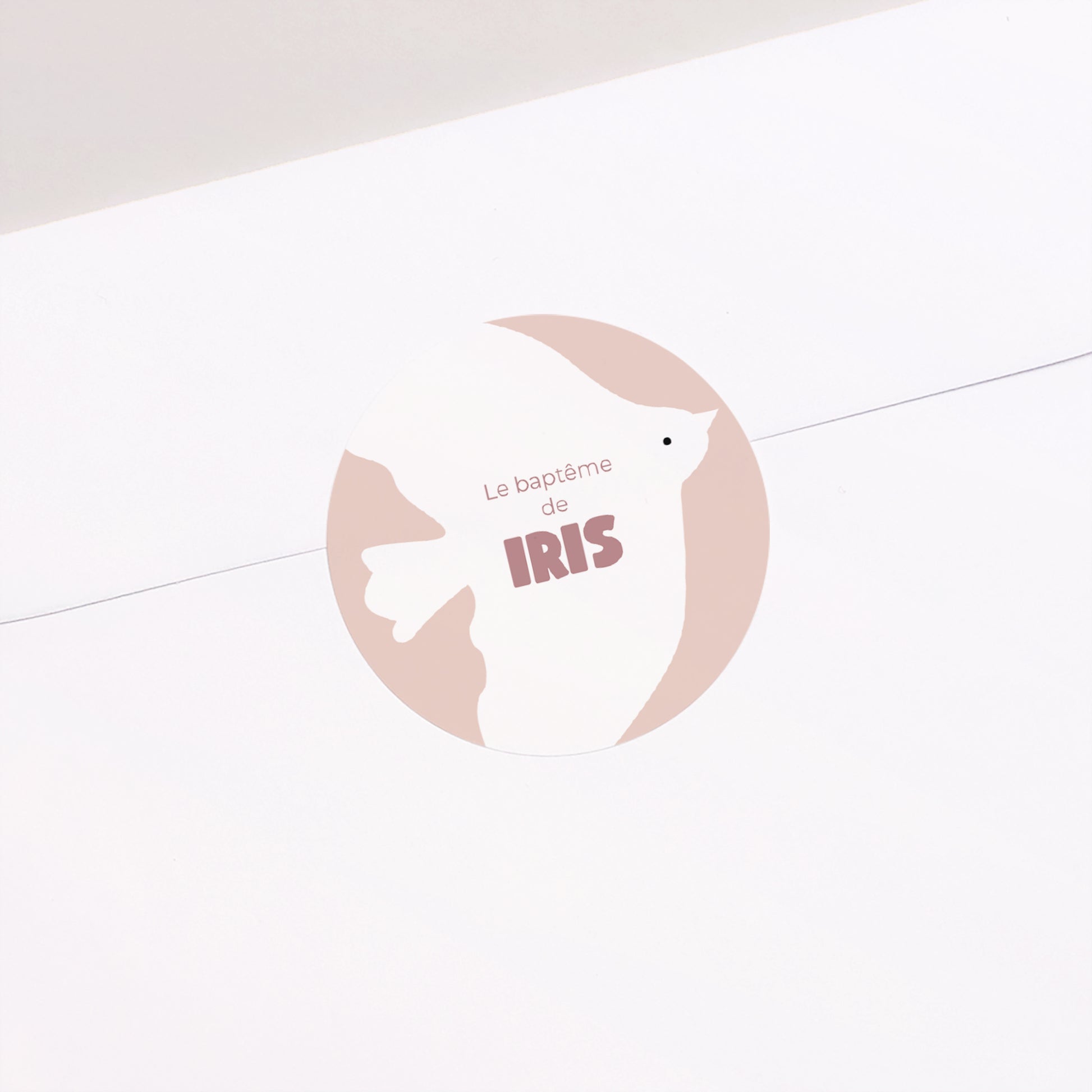 Sticker Baptême Rond Colombe rose photo N° 1