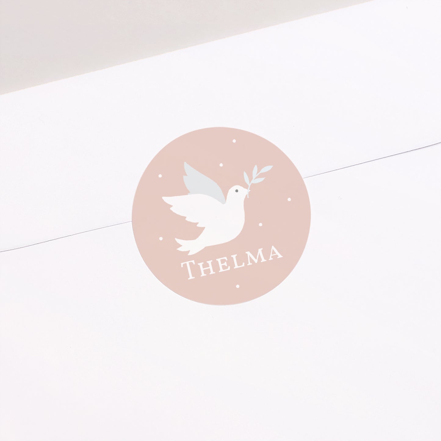 Sticker Baptême Rond Colombe rose photo N° 1
