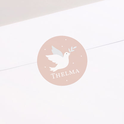 Sticker Baptême Rond Colombe rose photo N° 1