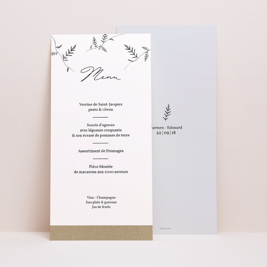Menu Mariage Panoramique portrait Kraft et Brindilles photo