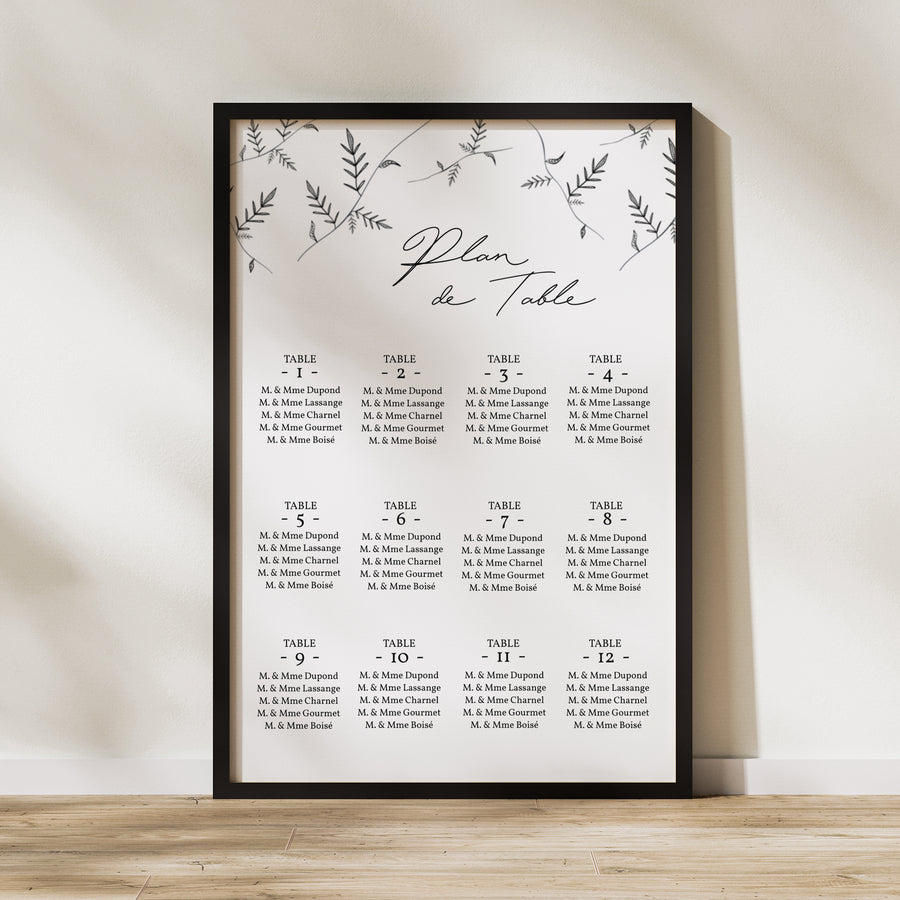 Plan de table Mariage Portrait 60 x 90 cm Kraft et Brindilles photo
