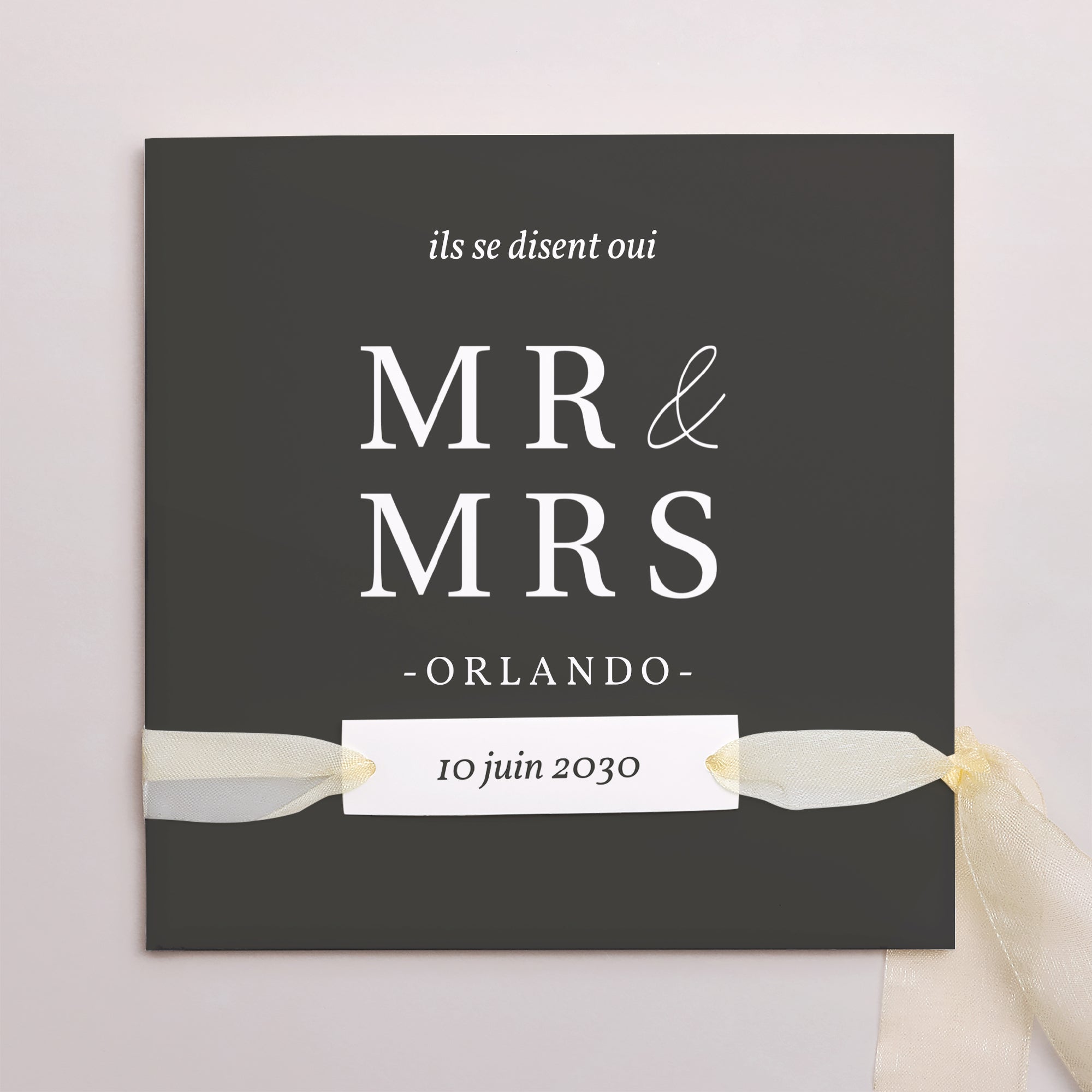 Faire-part Mariage Pochette carrée, 3 cartes, étiquette Carré Typographique photo N° 1