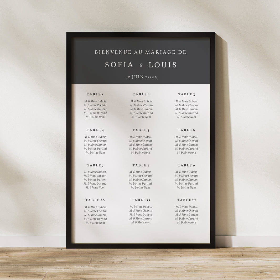 Plan de table Mariage Portrait 60 x 90 cm Carré Typographique photo N° 1