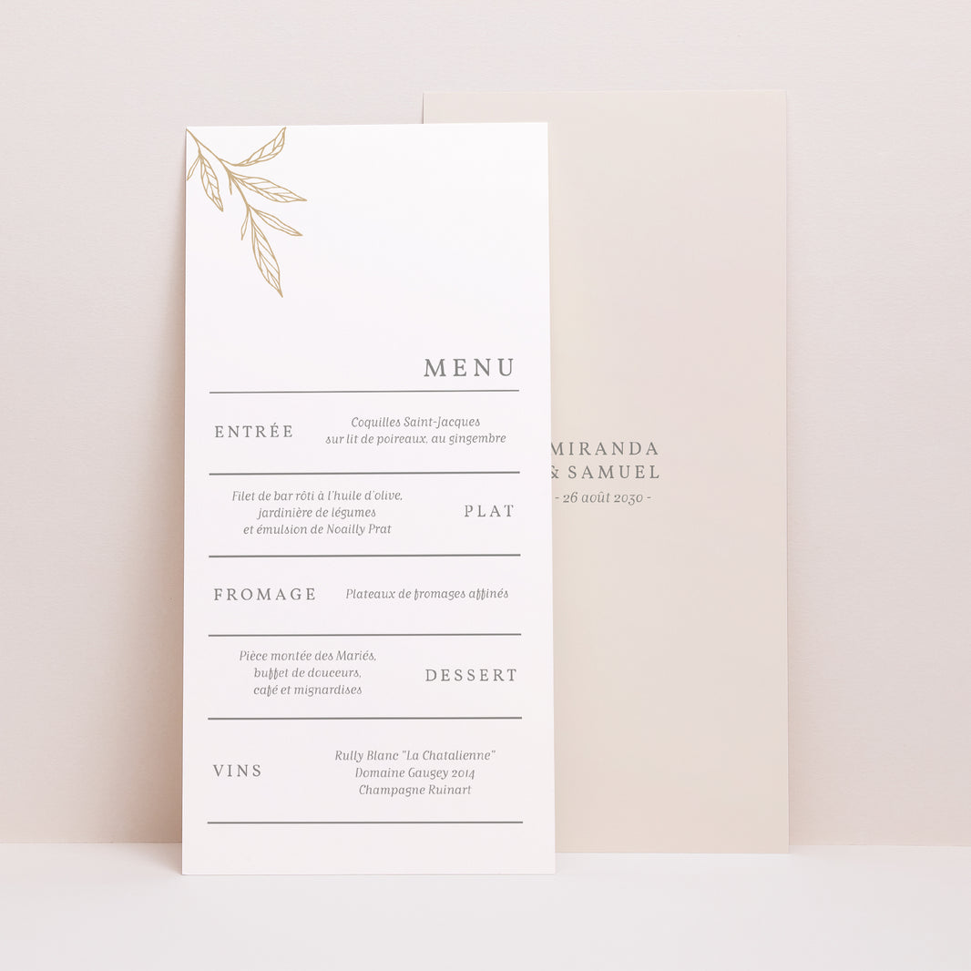 Menu Mariage Panoramique portrait Botanique Minimaliste photo N° 1