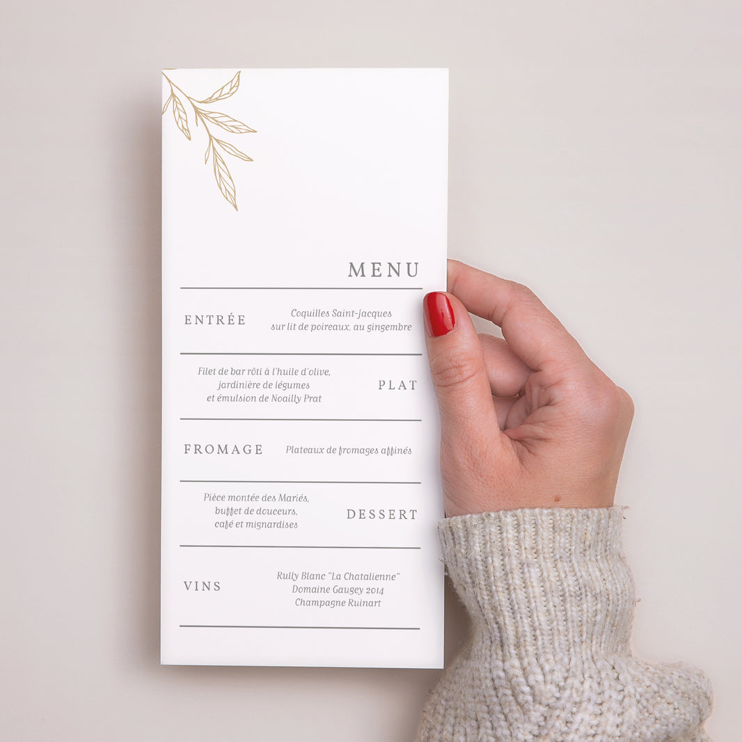 Menu Mariage Panoramique portrait Botanique Minimaliste photo N° 2