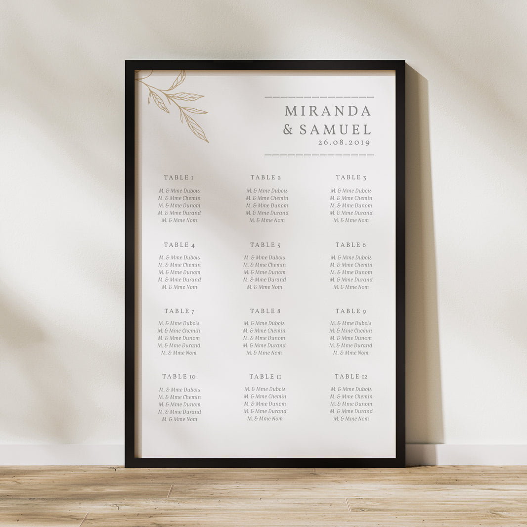 Plan de table Mariage Portrait 60 x 90 cm Botanique Minimaliste photo N° 1