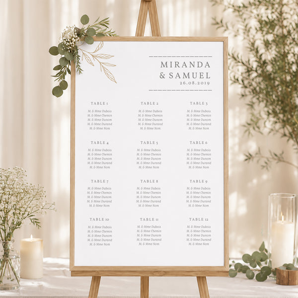 Plan de table Mariage Portrait 60 x 90 cm Botanique Minimaliste photo