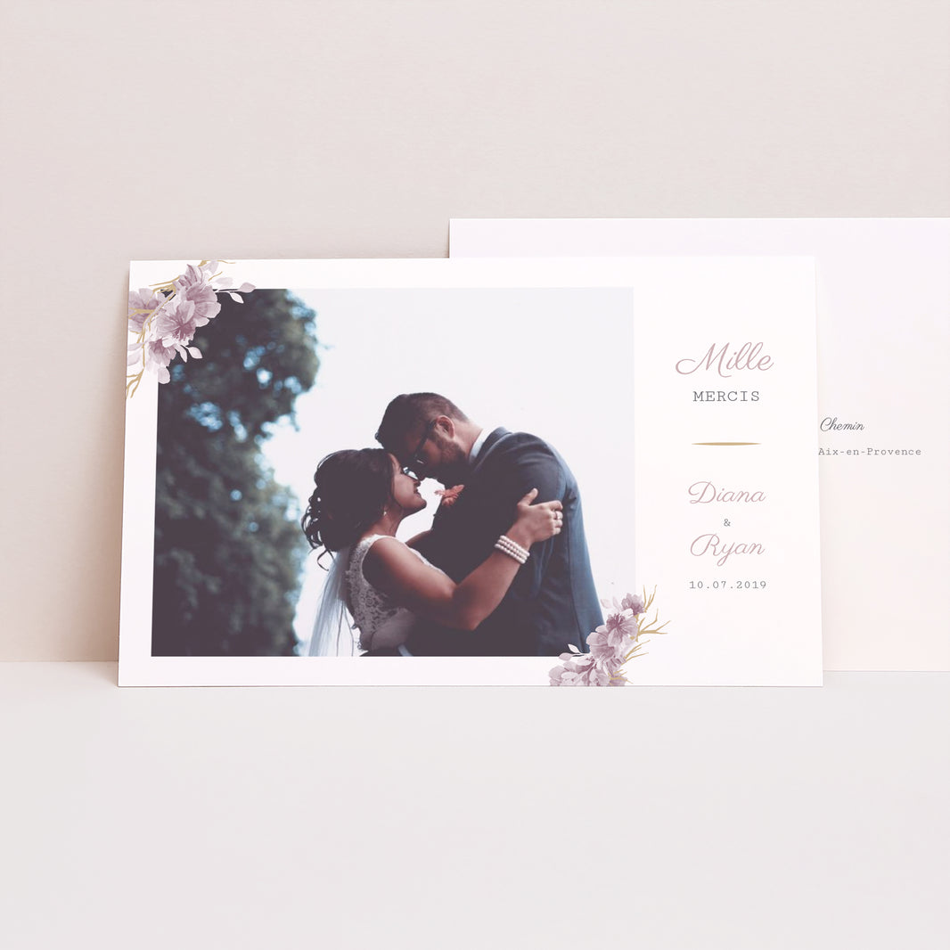 Remerciements Mariage Paysage Vintage Chic Rose photo N° 1