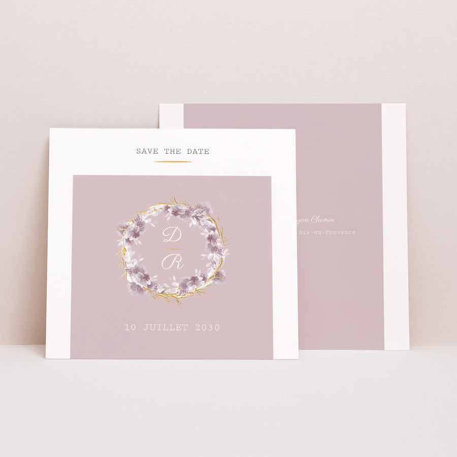 Save the date Mariage Carré Vintage Chic Rose photo