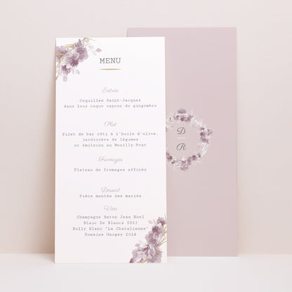 Menu Mariage Panoramique portrait Vintage Chic Rose photo N° 1