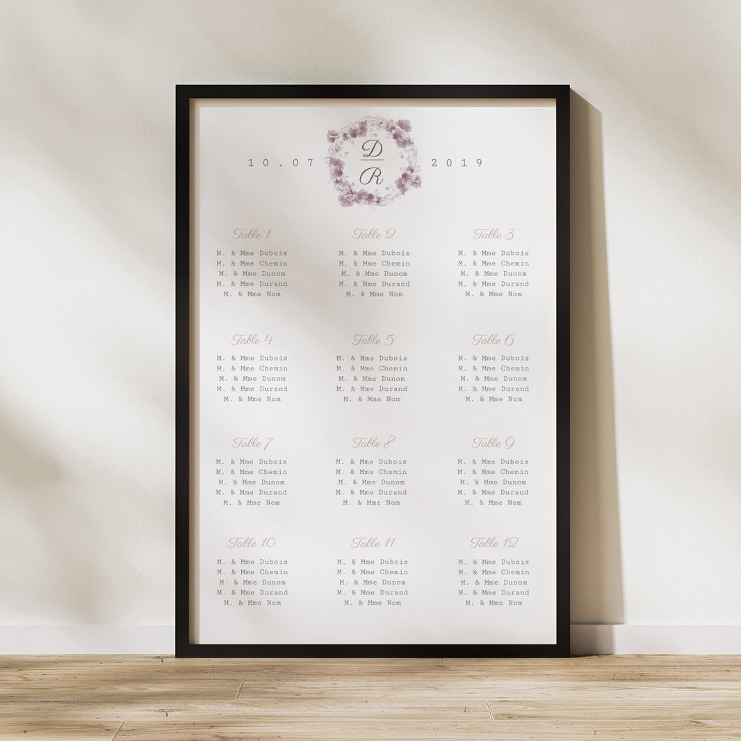 Plan de table Mariage Portrait 60 x 90 cm Vintage Chic Rose photo N° 1