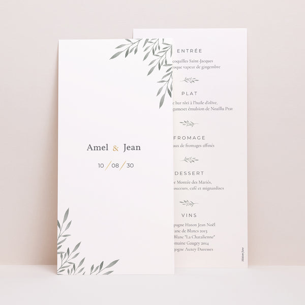 Menu Mariage Panoramique portrait Rameaux Aquarelle photo