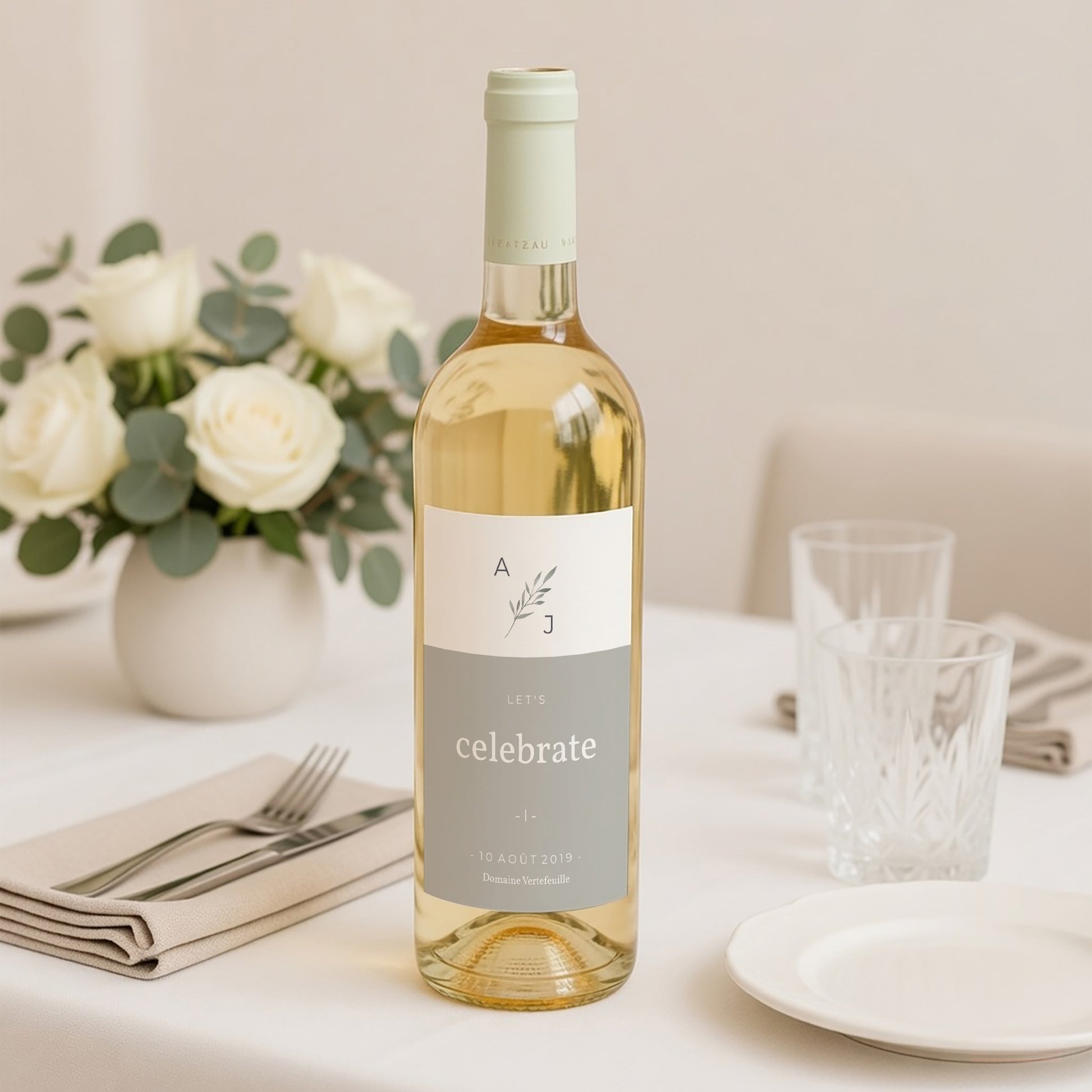 Etiquette bouteille Mariage Portrait Rameaux Aquarelle photo N° 2