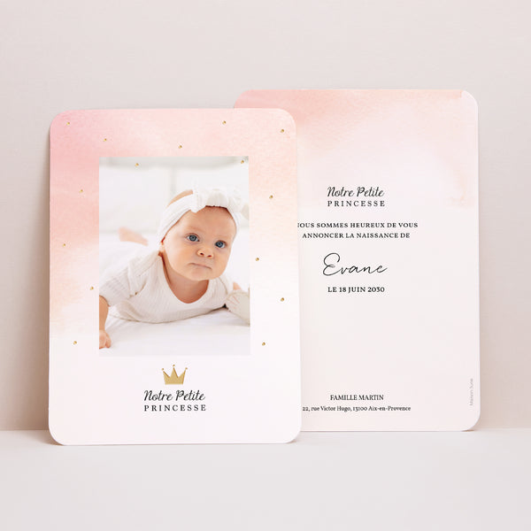 Faire-part Naissance Portrait, bords arrondis Petite Princesse photo