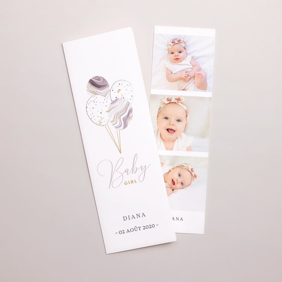 Faire-part Naissance Marque-page photo Marbre Parme & Or photo