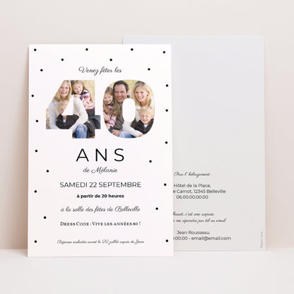 Invitations Anniversaire Adulte Portrait Chiffres 40 photo N° 1