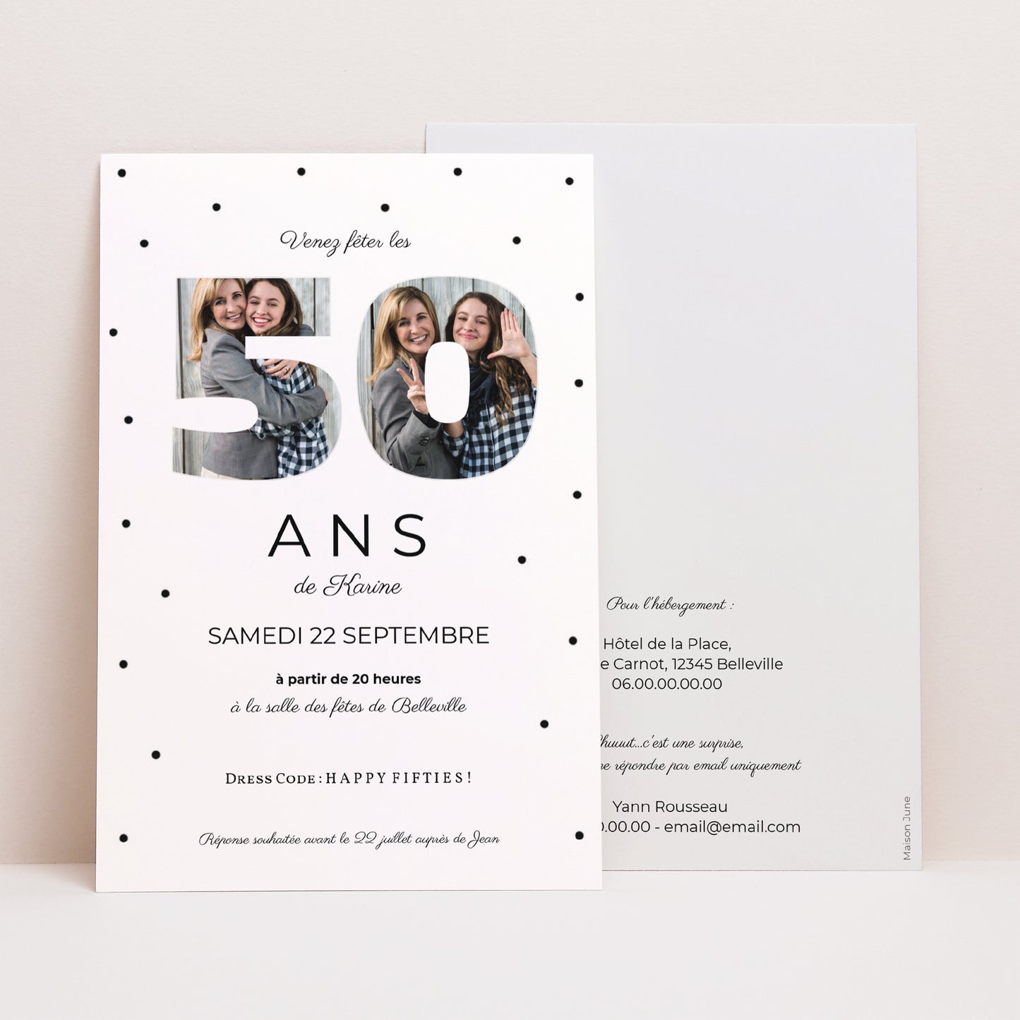 Invitations Anniversaire Adulte Portrait Chiffre 50+, 2 photos photo N° 1