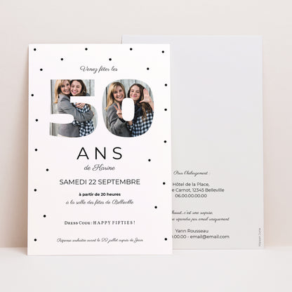 Invitations Anniversaire Adulte Portrait Chiffre 50+, 2 photos photo N° 1