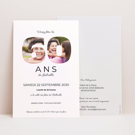 Invitations Anniversaire Adulte Portrait Chiffre 60 photo