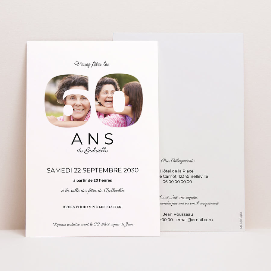 Invitations Anniversaire Adulte Portrait Chiffre 60 photo