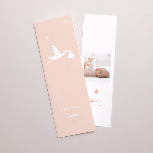 Faire-part Naissance Marque-page photo Cigogne Rose photo
