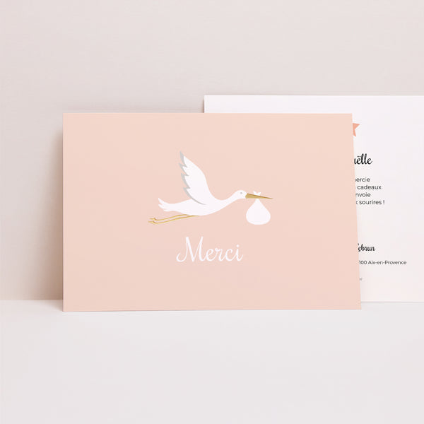 Remerciements Naissance Paysage Cigogne Rose photo