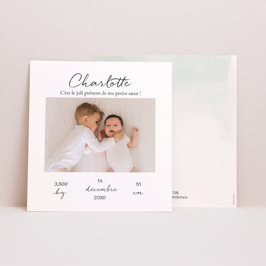 Faire-part Naissance Carré Fraise acidulée photo