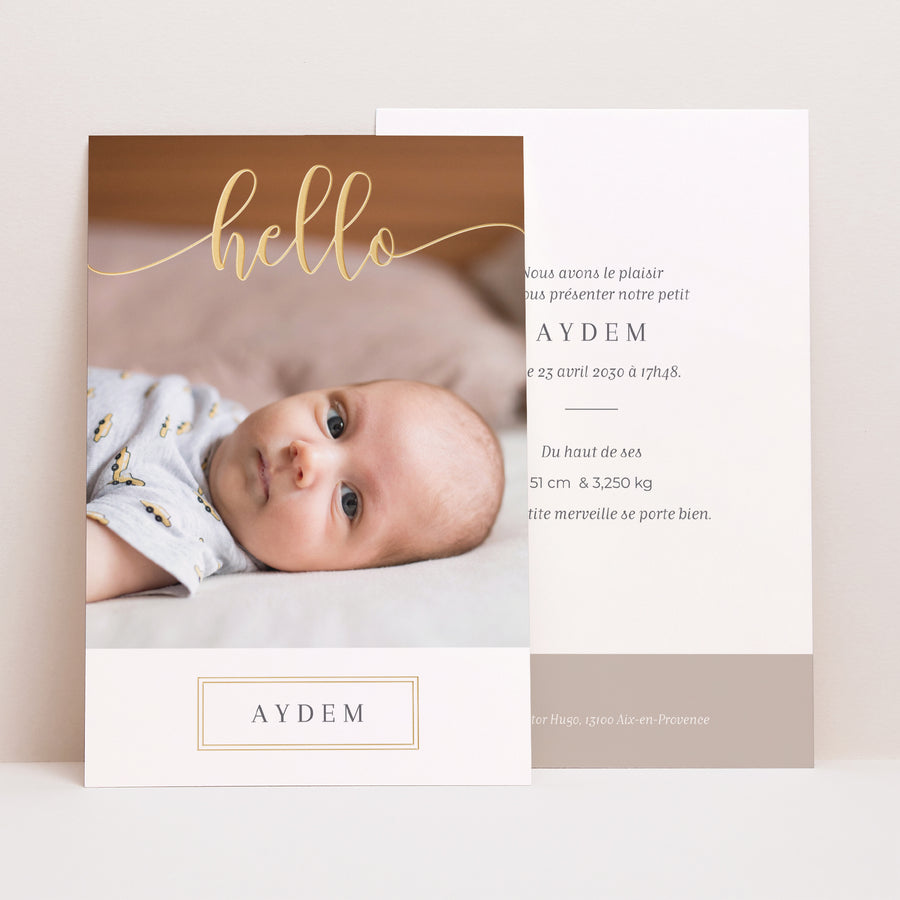 Faire-part Naissance Portrait Salut Doré photo