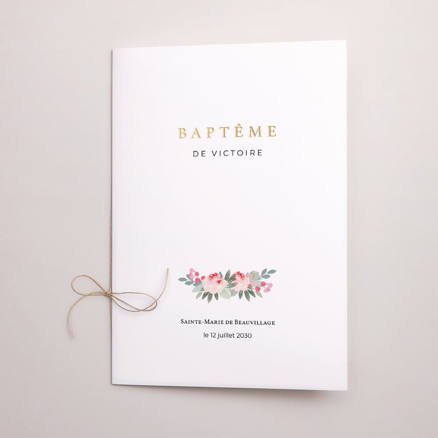 Livret de messe Baptême Double volet Fleurs de baptême photo