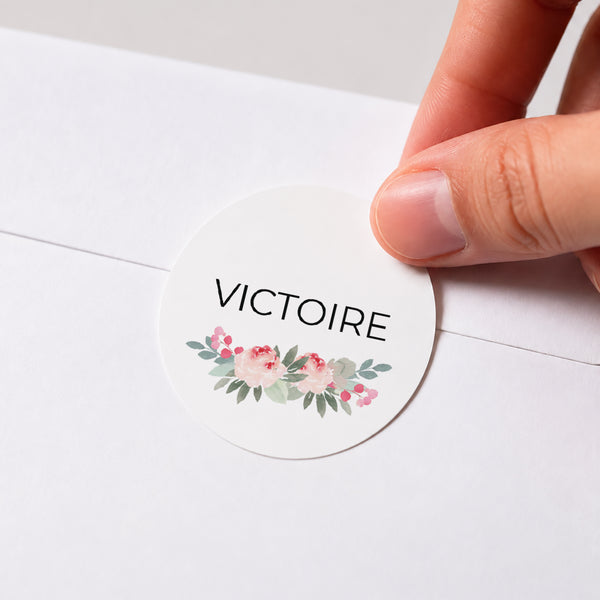 Sticker Baptême Rond Fleurs de baptême photo