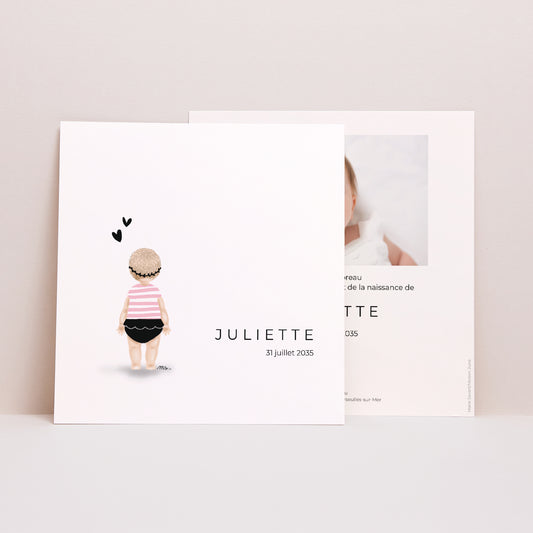 Faire-part Naissance Carré Petit baigneur Rose photo