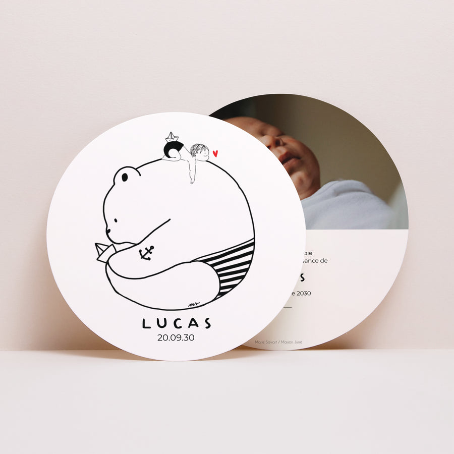 Faire-part Naissance Rond Ours et Bateau photo