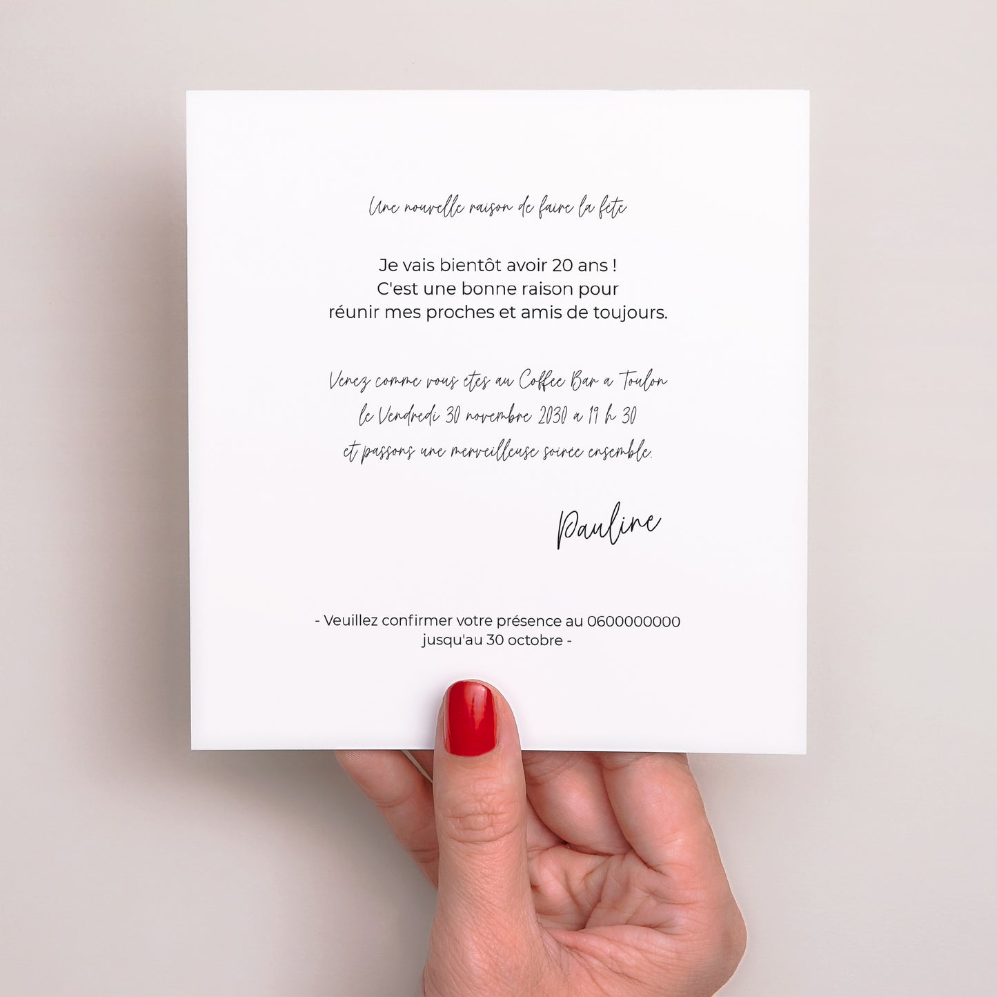 Invitations Anniversaire Adulte Carré Rose et Or poudré photo N° 3